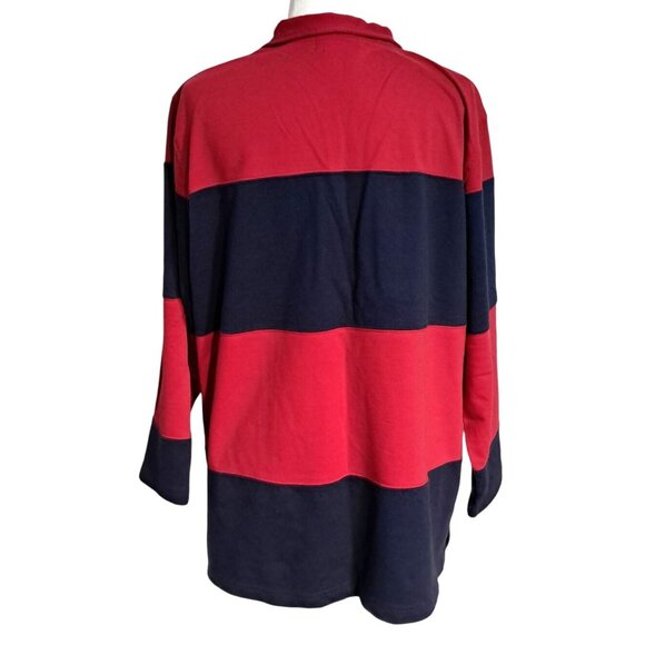 90s Jennifer Moore Womens 1X Red & Navy Striped Long Sleeve Half-Zip Pullover To - Picture 8 of 10